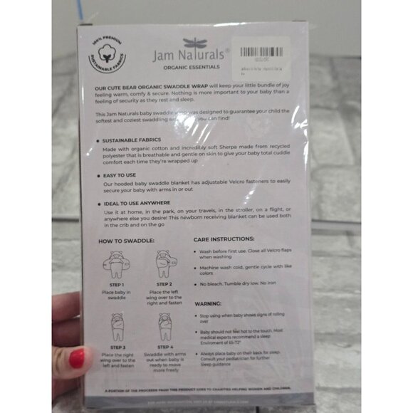 Jam Naturals Baby Swaddle‎ Blanket Cute Bear Organic Receiving Wrap 3-6 Months - Picture 6 of 6